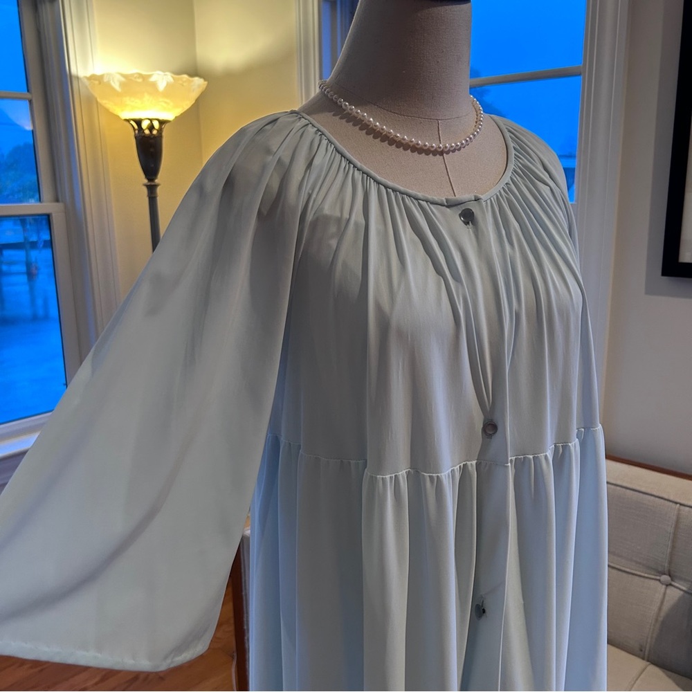 Vintage 70’s Gilead Romantic Tiered Maxi Nightgown & Robe Set in Powder Blue - Picture 5 of 12